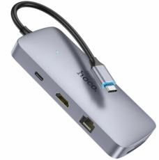 Hoco HUB адаптер HB32 8-in-1, Разветвитель Type-C to HDMI + RJ45 + USB2.0*2 + USB3.0 + SD + microSD + USB-C 100W